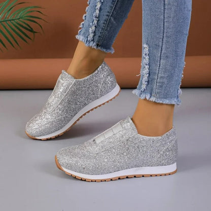Glitter slip-on sneaker met contrasterende zool
