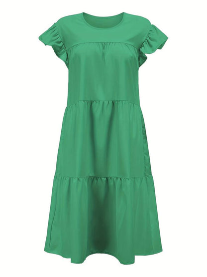 Gerafelde jurk met ronde hals