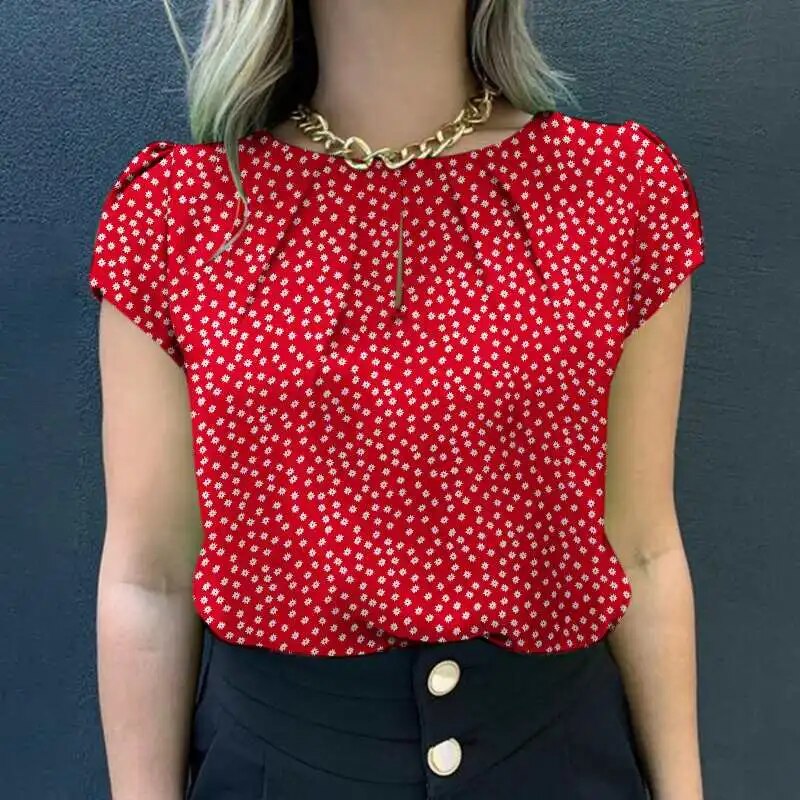 Blouse met korte mouwen en geplooide halslijn voor dames
