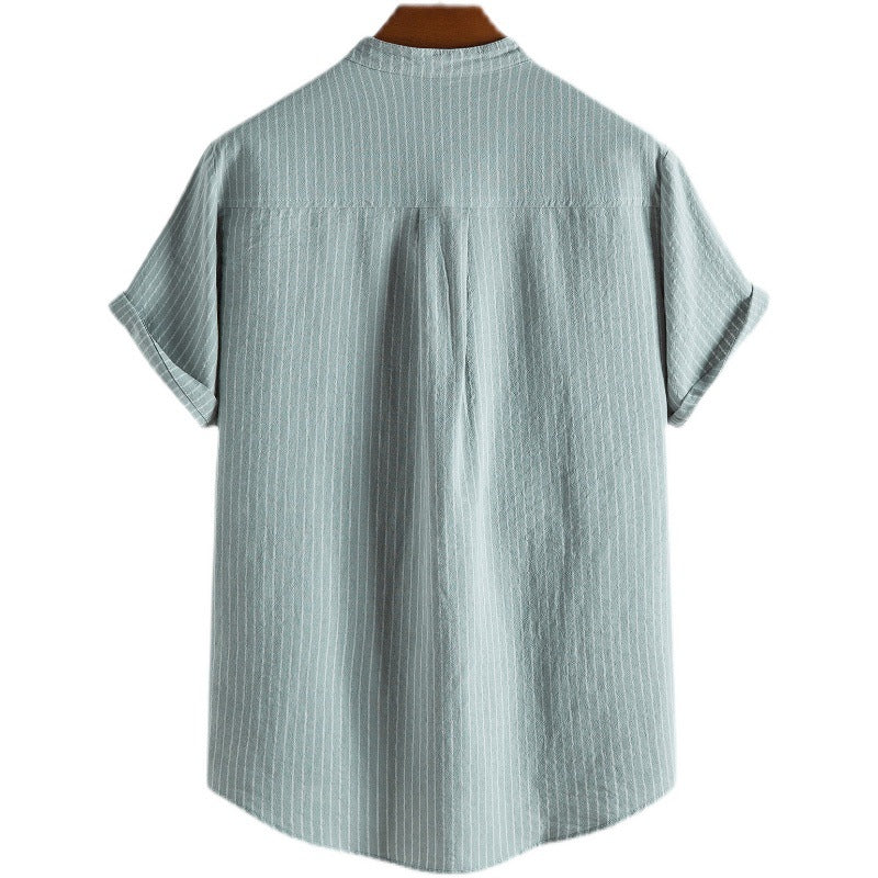 Gestreept overhemd met halve knoopsluiting voor heren in linnen