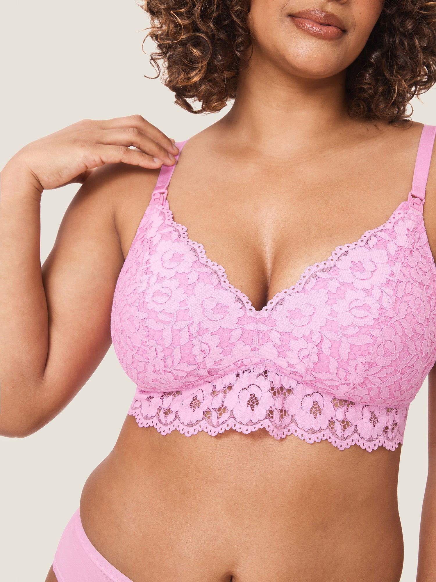 Voedingsbralette van kant met extra steun – voedings-bh zonder beugel – Suikerroze