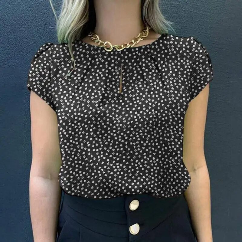 Blouse met korte mouwen en geplooide halslijn voor dames