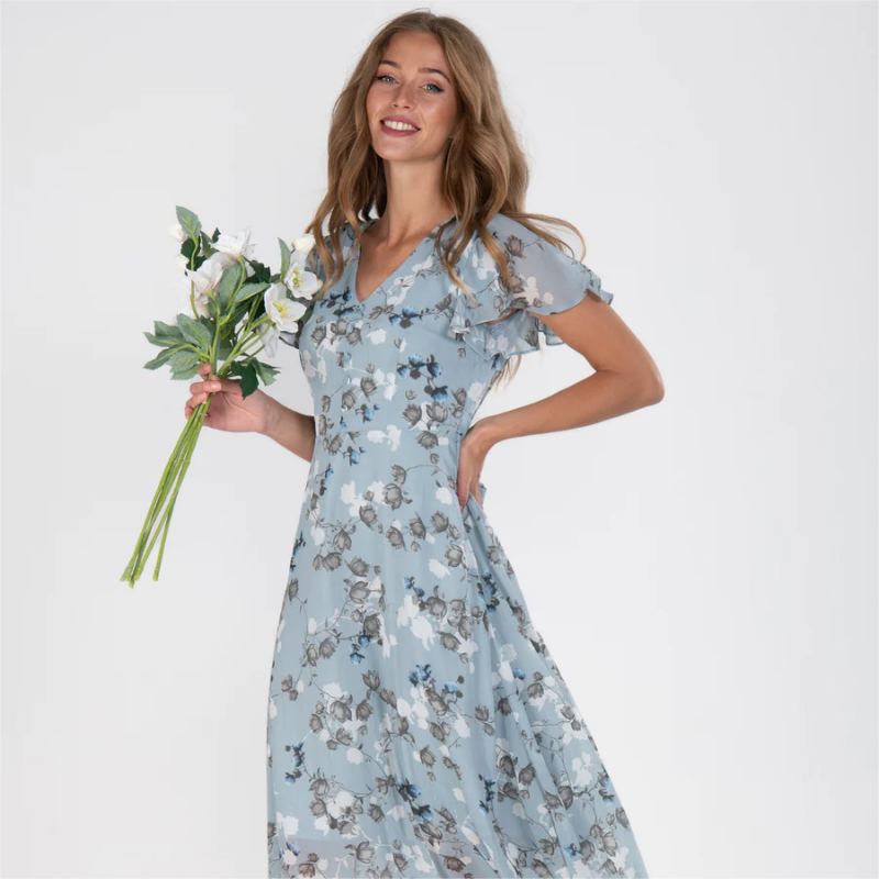 Lange jurk met korte mouwen en bloemenprint🔥