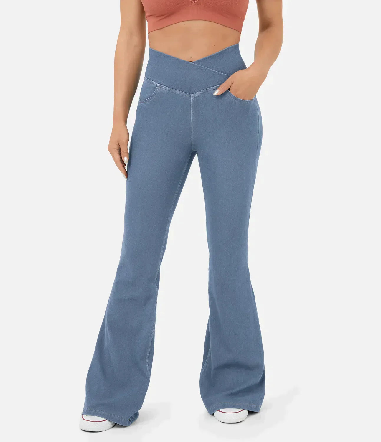 STRETCH FLARED JEANS MET HOGE TAILLE