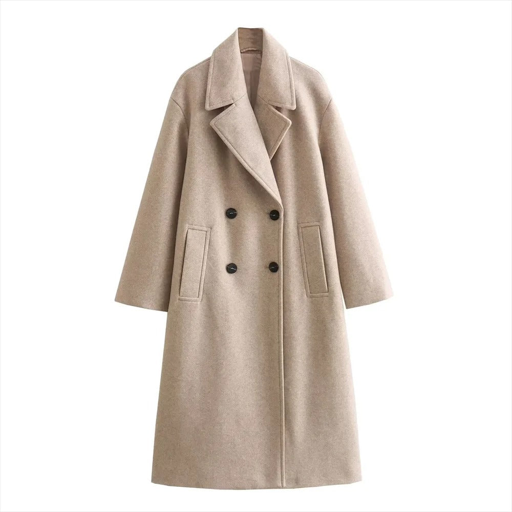 Vintage wollige warme trenchcoat voor dames