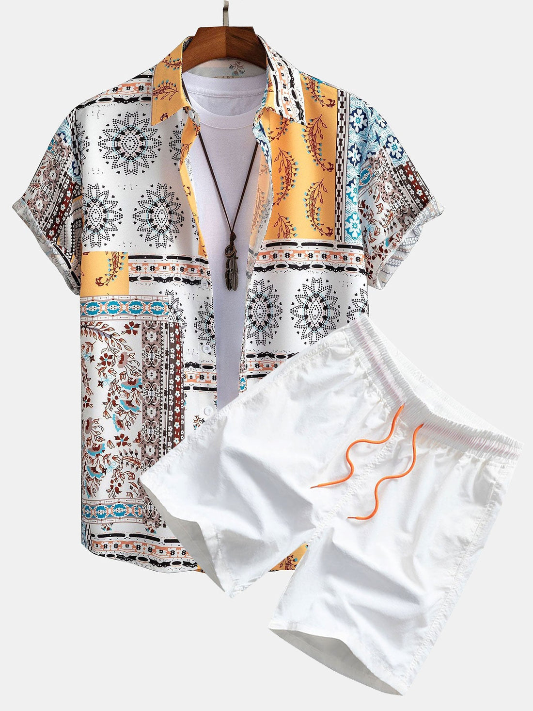 Sjaal Print Button Up Shirt & Zwemshort