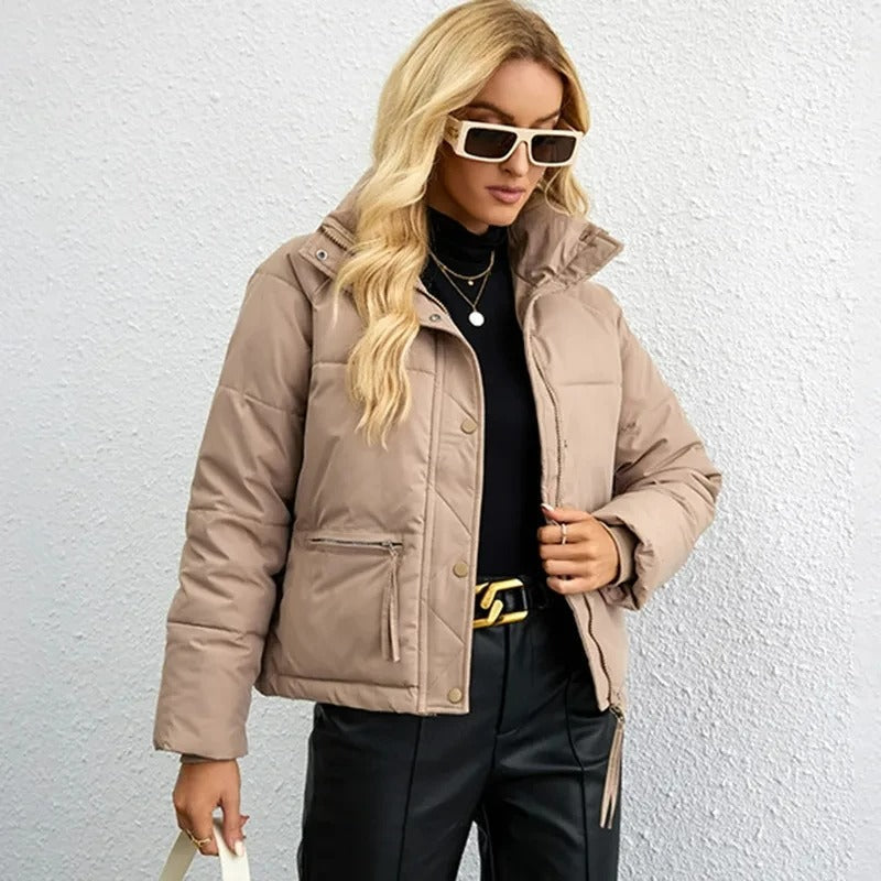 Kort katoenen gewatteerd jack met ritssluiting voor dames