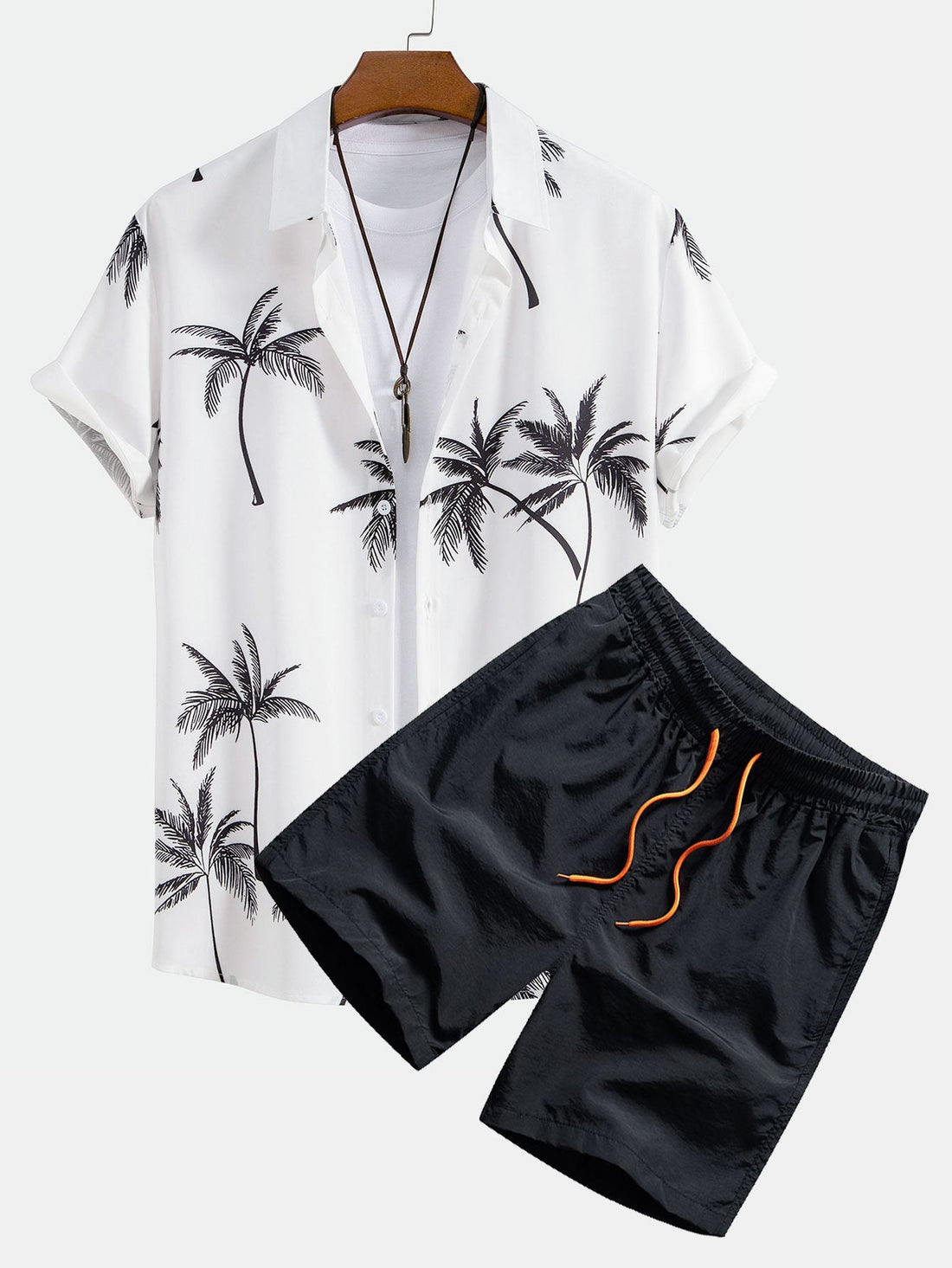 Palmboom Print Button Up Shirt &amp;amp; Zwemshort