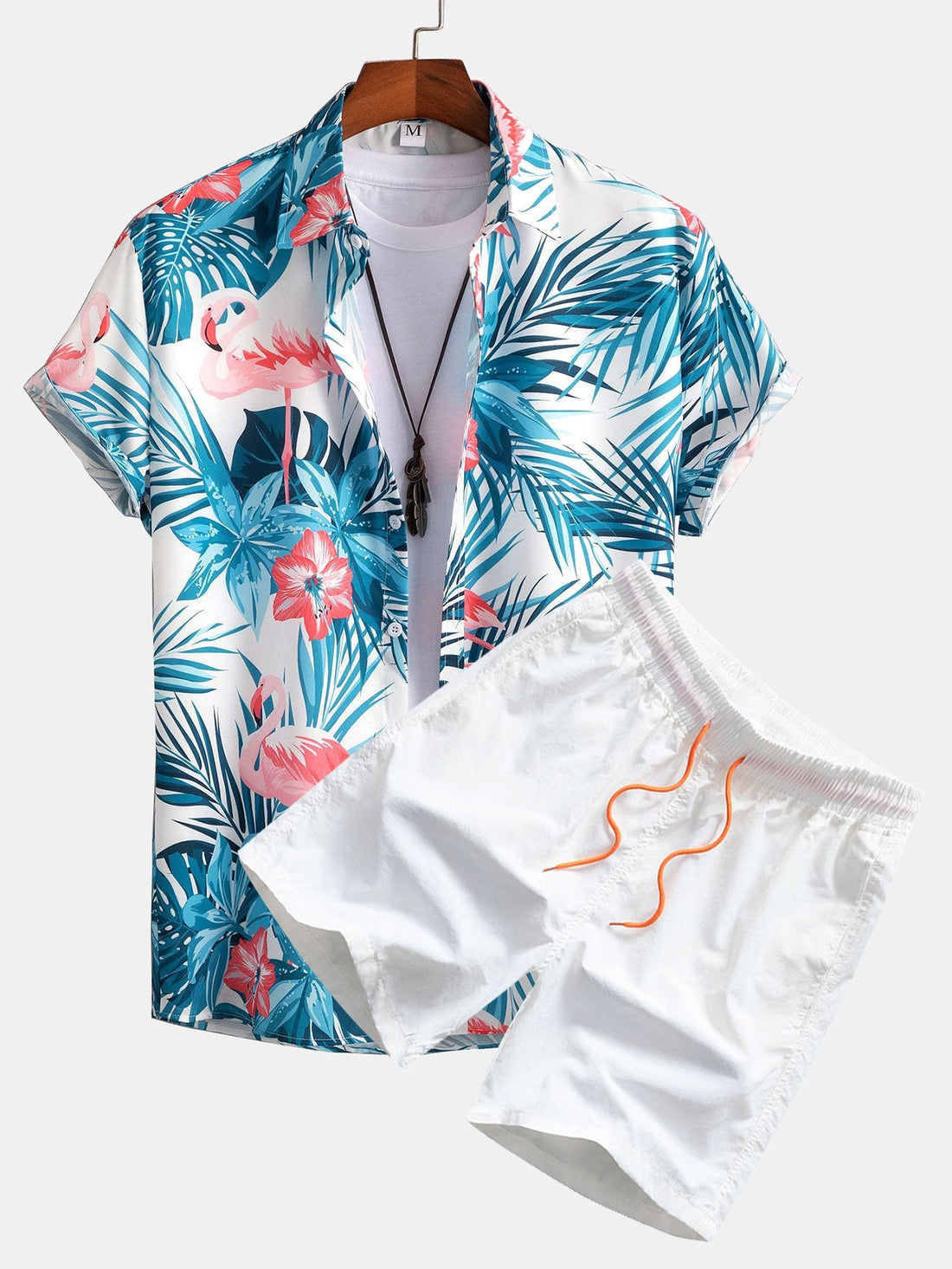 Flamingo Knoop Overhemd &amp;amp; Zwemshort met Tropische Print