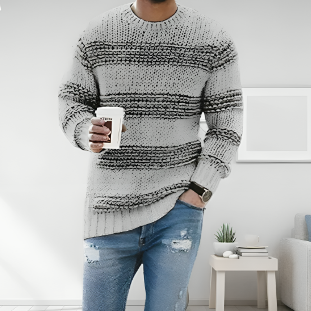 Heren trui met gestreepte ronde hals