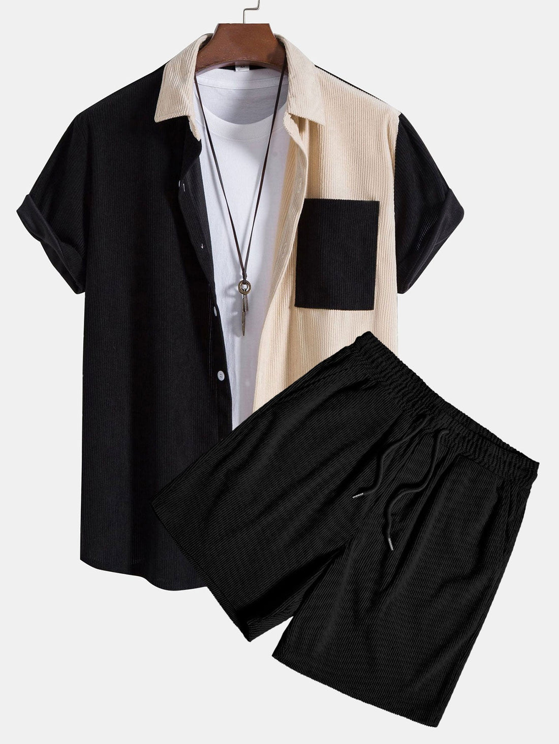 Tweekleurig Corduroy Shirt &amp;amp; Corduroy Korte Broek