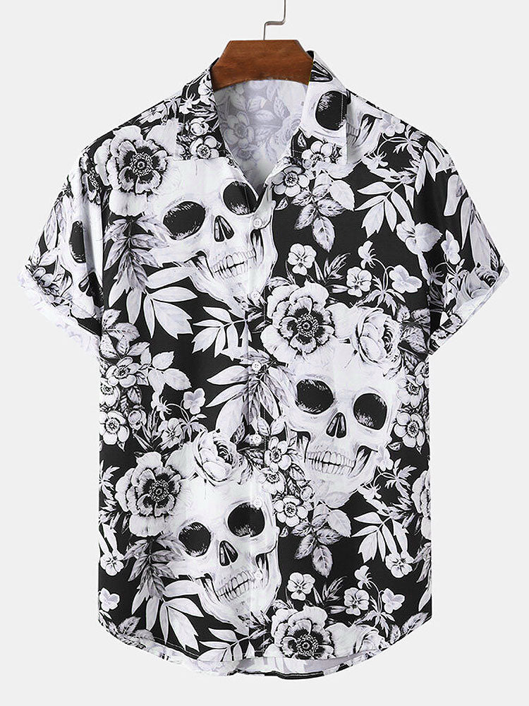 Shirt met doodshoofd en bloemenprint