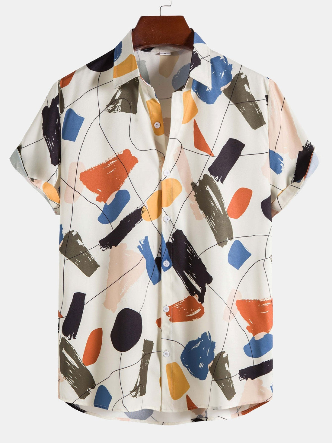 Shirt met handgetekende kleurvlakkenprint