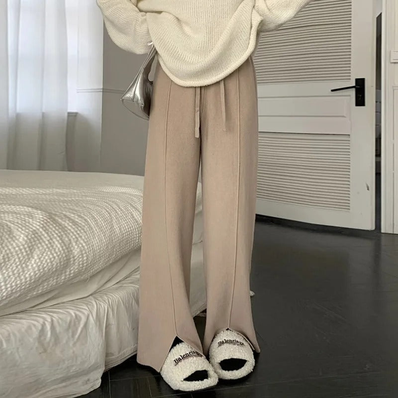 Gebreide broek met hoge taille voor dames