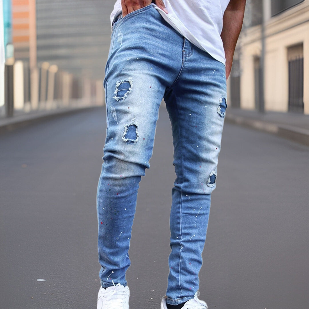 Edgar™ Premium gescheurde inktspatten denim