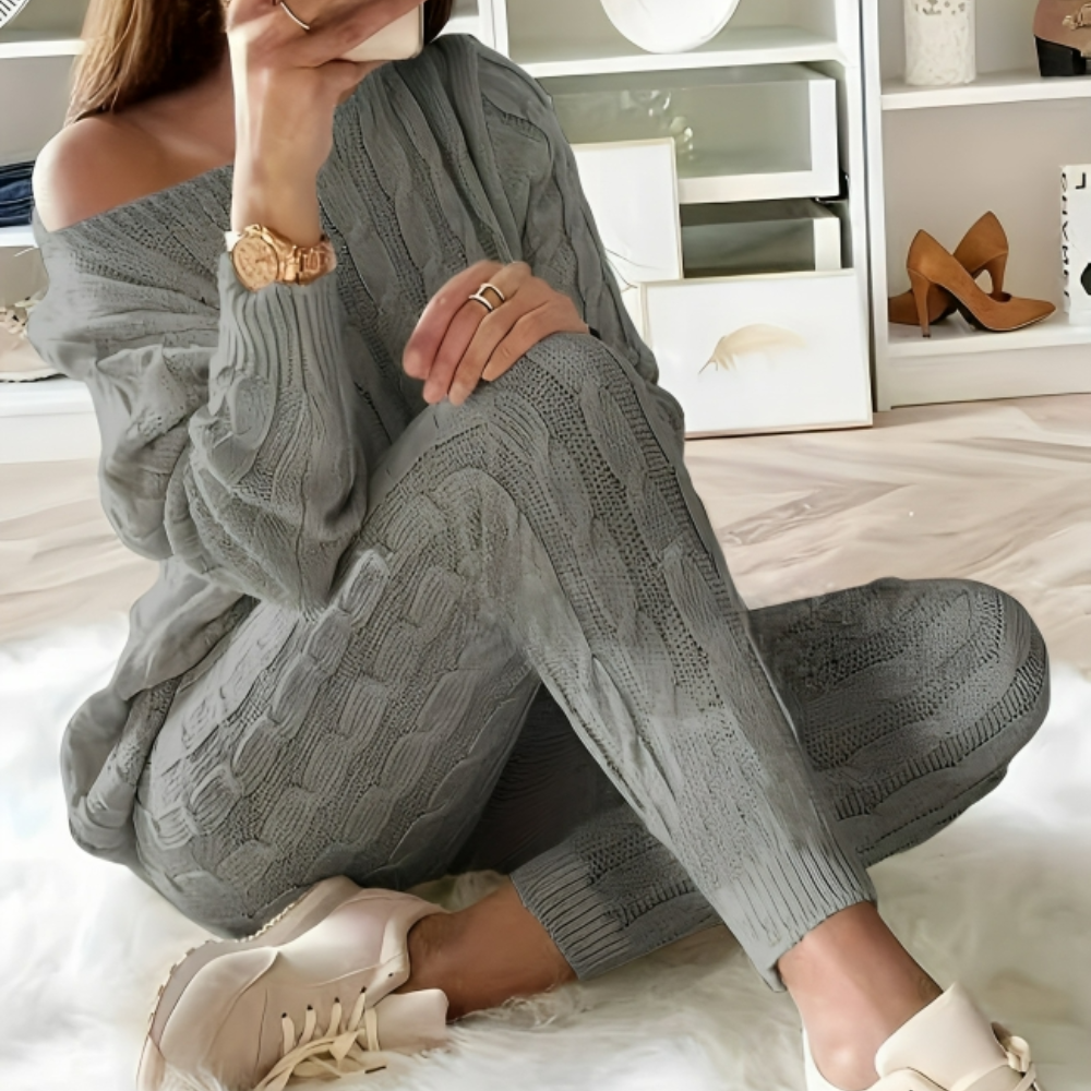 Gebreide tweedelige off-shoulder set voor dames