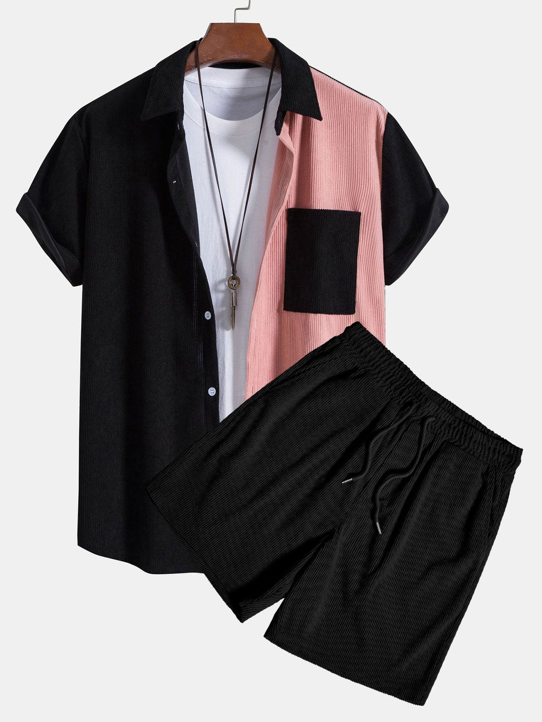 Tweekleurig Corduroy Shirt &amp;amp; Corduroy Korte Broek
