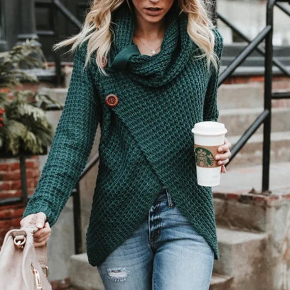 Stijlvolle coltrui met vintage knoopsluiting voor dames