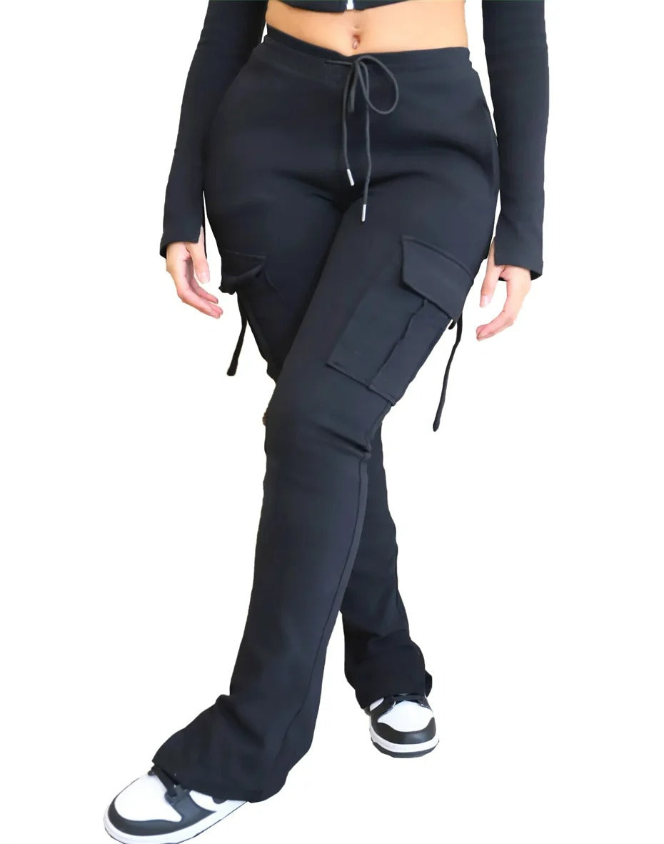 Dames skinny cargo broek met hoge taille