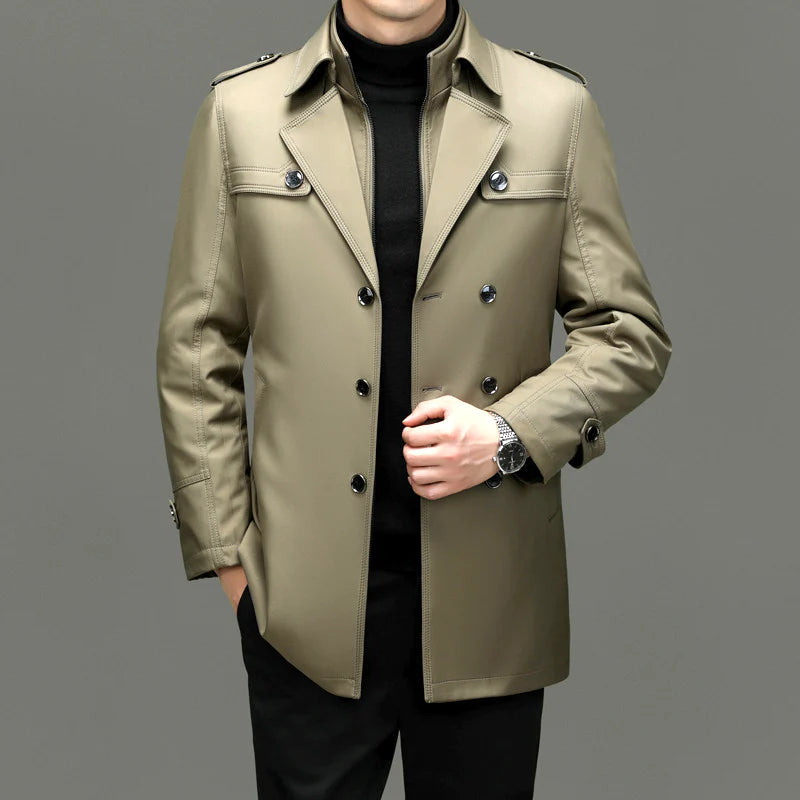 Knoop elegante lange trenchcoat jas voor mannen