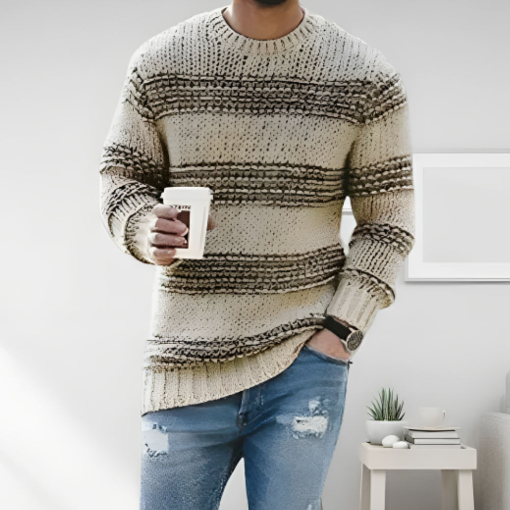 Heren trui met gestreepte ronde hals