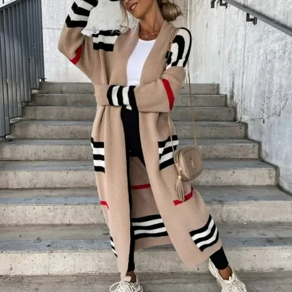 Gestreepte patchwork Lange trui Jas voor vrouwen