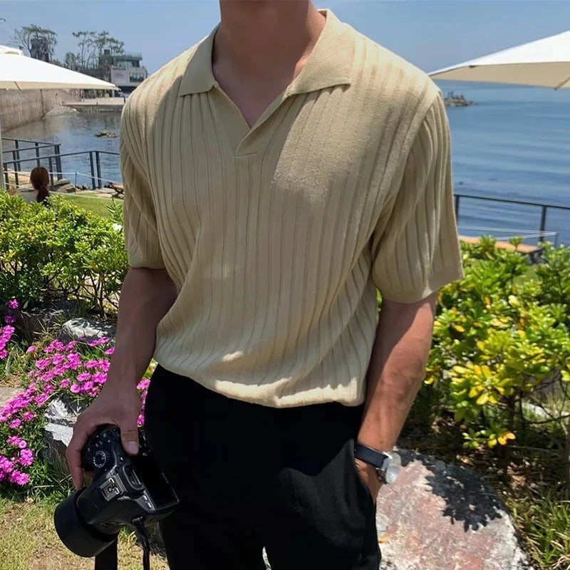 Gebreid nauwsluitend poloshirt voor heren