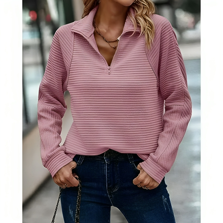 Geritste effen V-hals Pullover voor dames