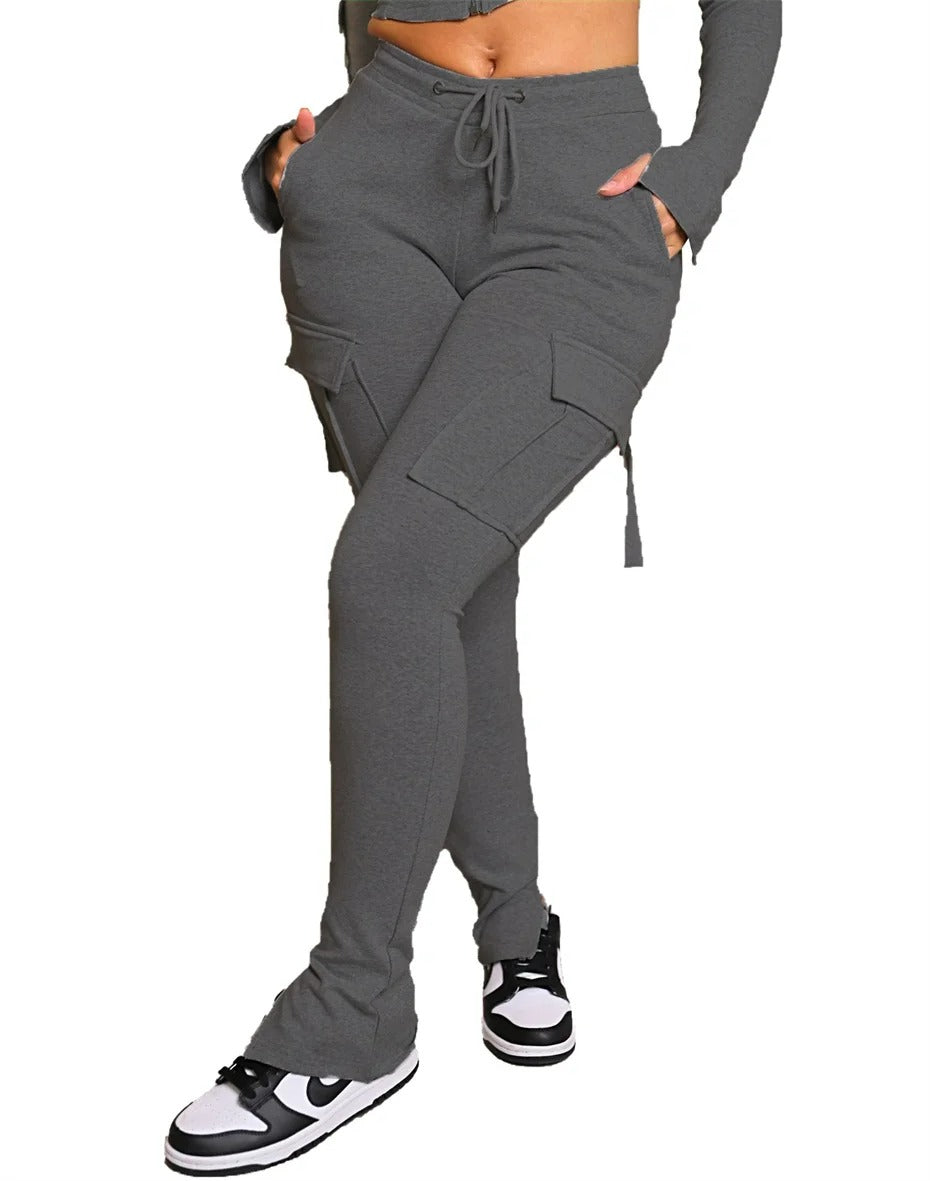 Dames skinny cargo broek met hoge taille