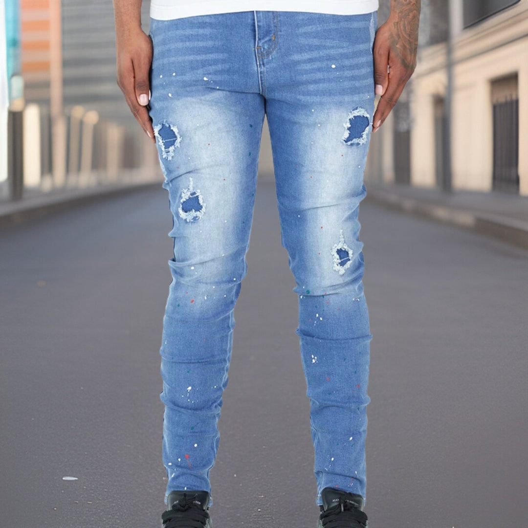 Edgar™ Premium gescheurde inktspatten denim