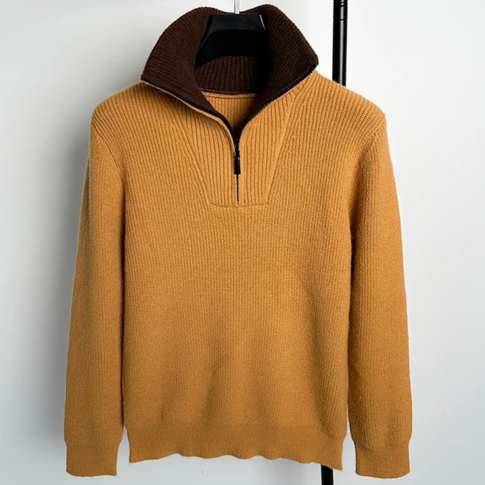 Gebreide herentrui met hoge hals en ritssluiting