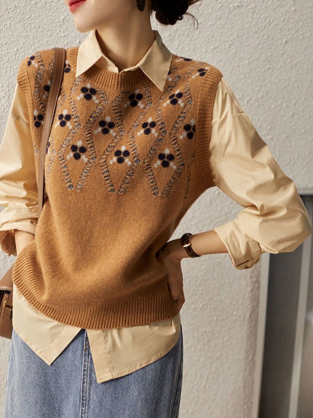 Pullover met gebreid vest