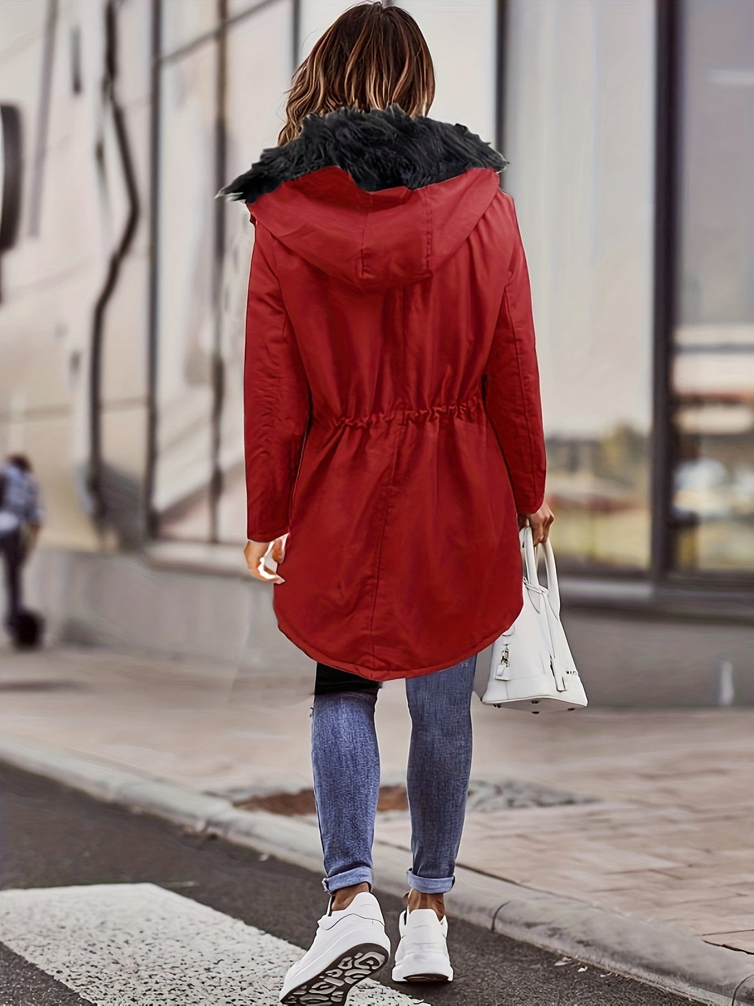 Karlee - De nieuwe casual parka jas met rits, capuchon van imitatiebont en trekkoordsluiting