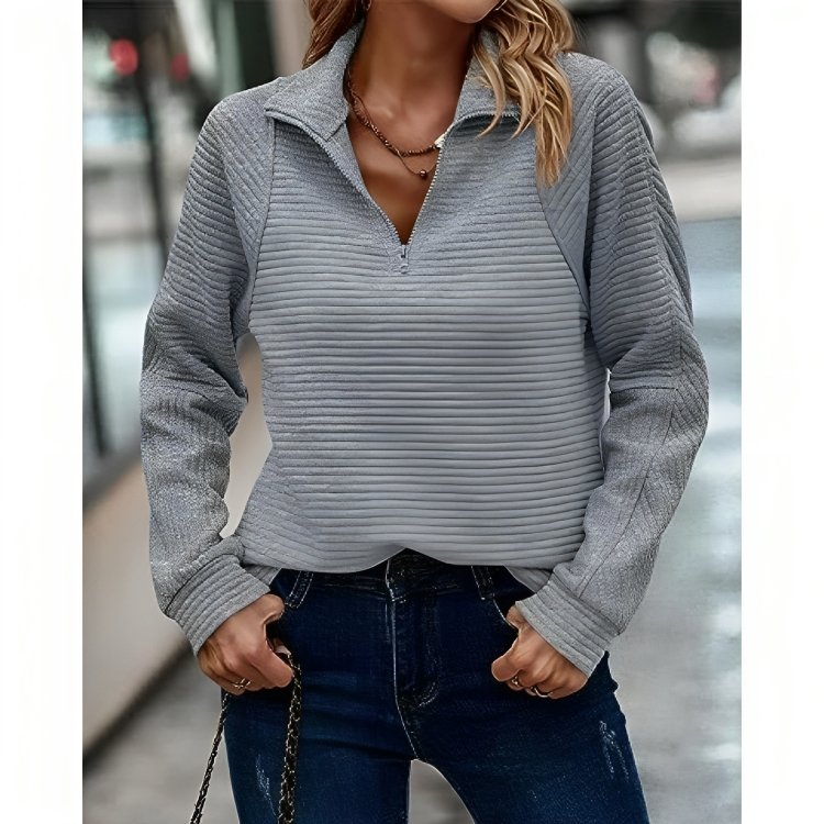 Geritste effen V-hals Pullover voor dames