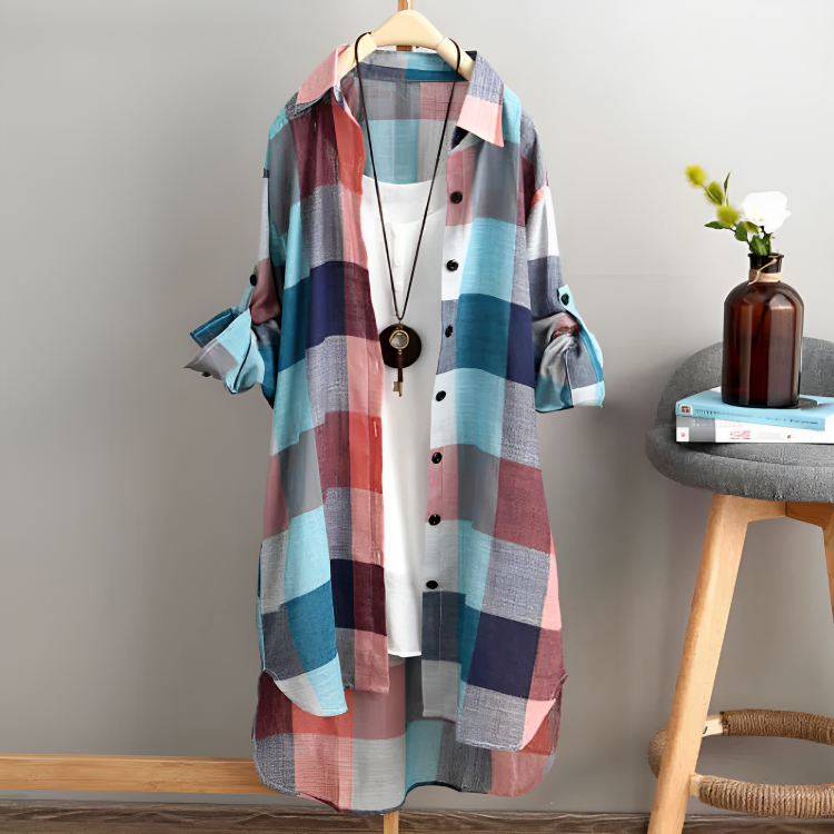 Losse geruite lange blouse voor dames