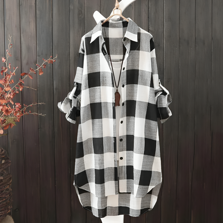 Losse geruite lange blouse voor dames