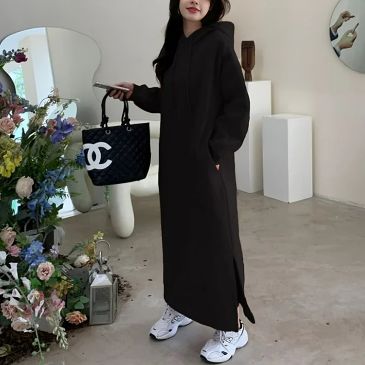 Dikke lange jurk met capuchon voor vrouwen