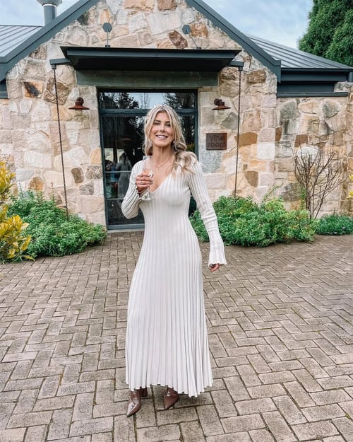 Herfst nieuwe gebreide midi-jurk met mouwen