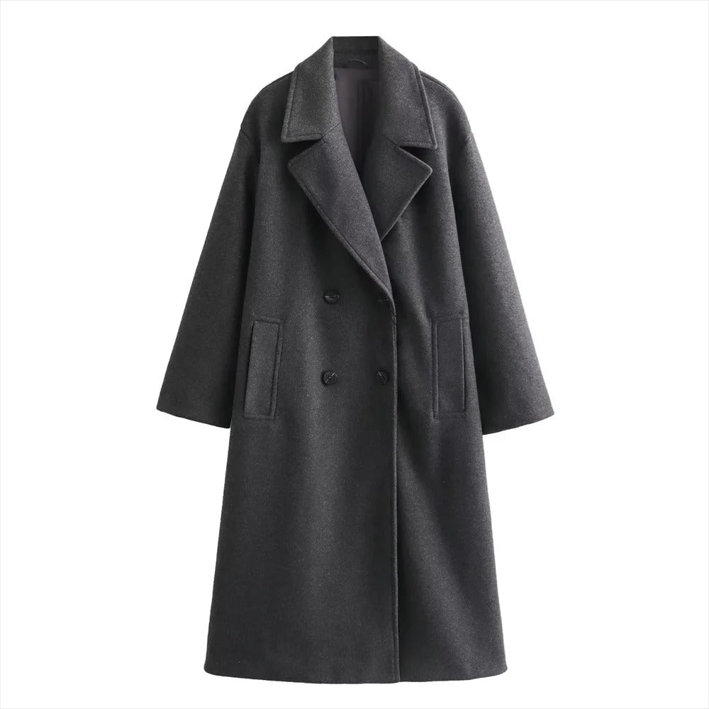 Vintage wollige warme trenchcoat voor dames