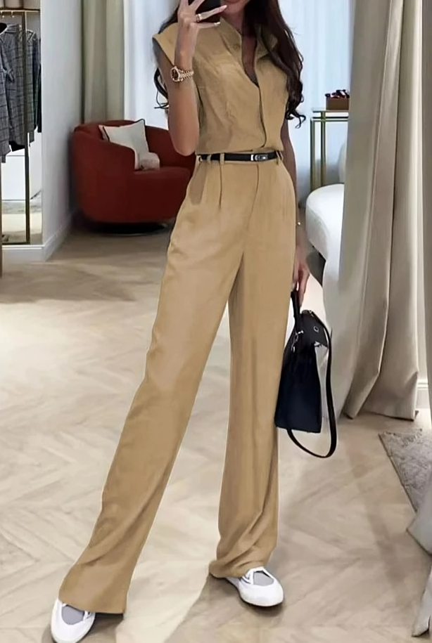 Mouwloos pak met knoopsluiting en broek voor dames