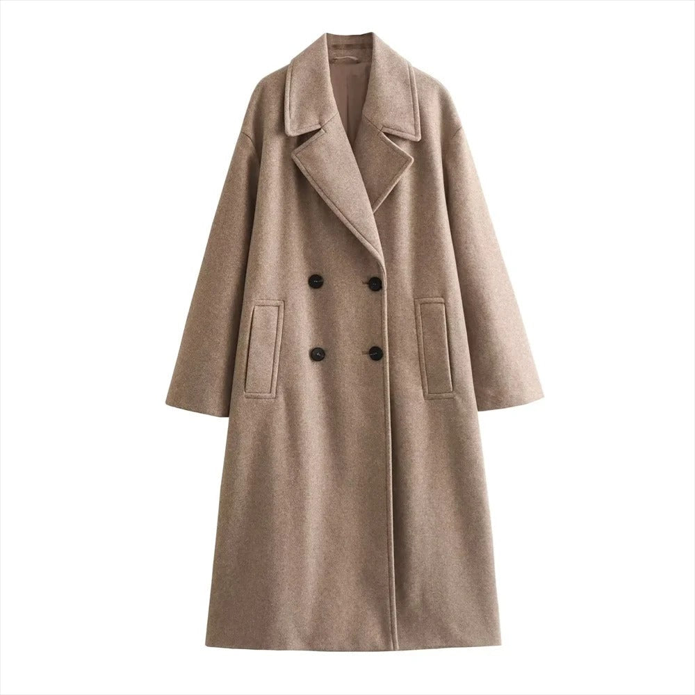 Vintage wollige warme trenchcoat voor dames