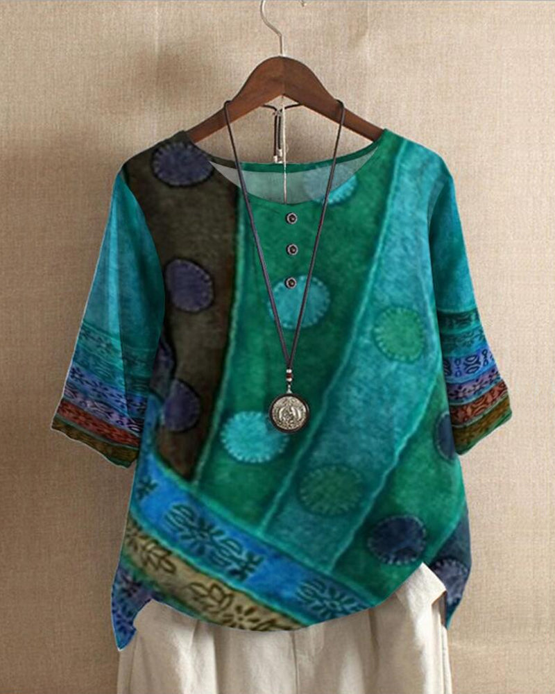 Olivia™ Must-have vintage boho top met print