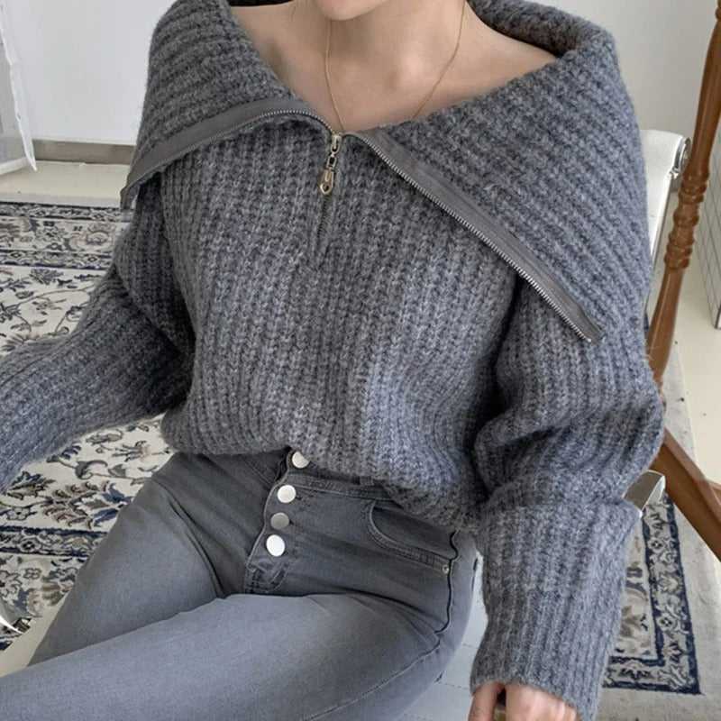 Elegante damestrui met rits en omgeslagen kraag