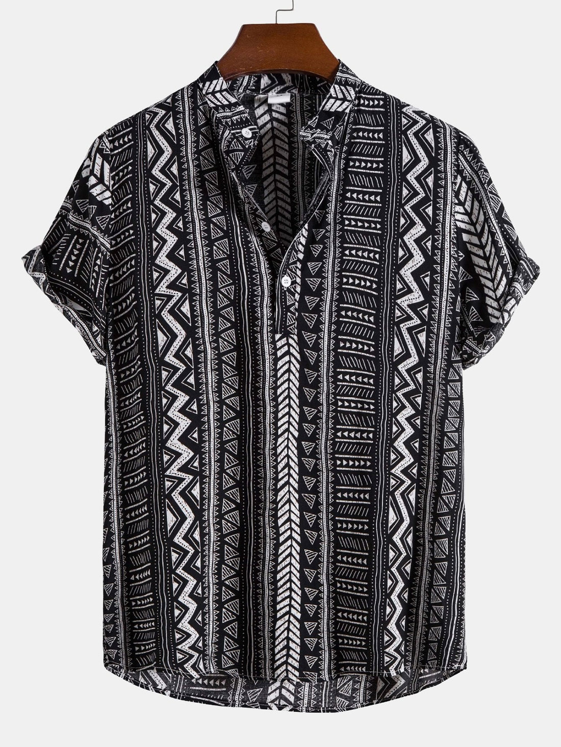 Tribal Geometrische print Half Placket Henley kraag shirt